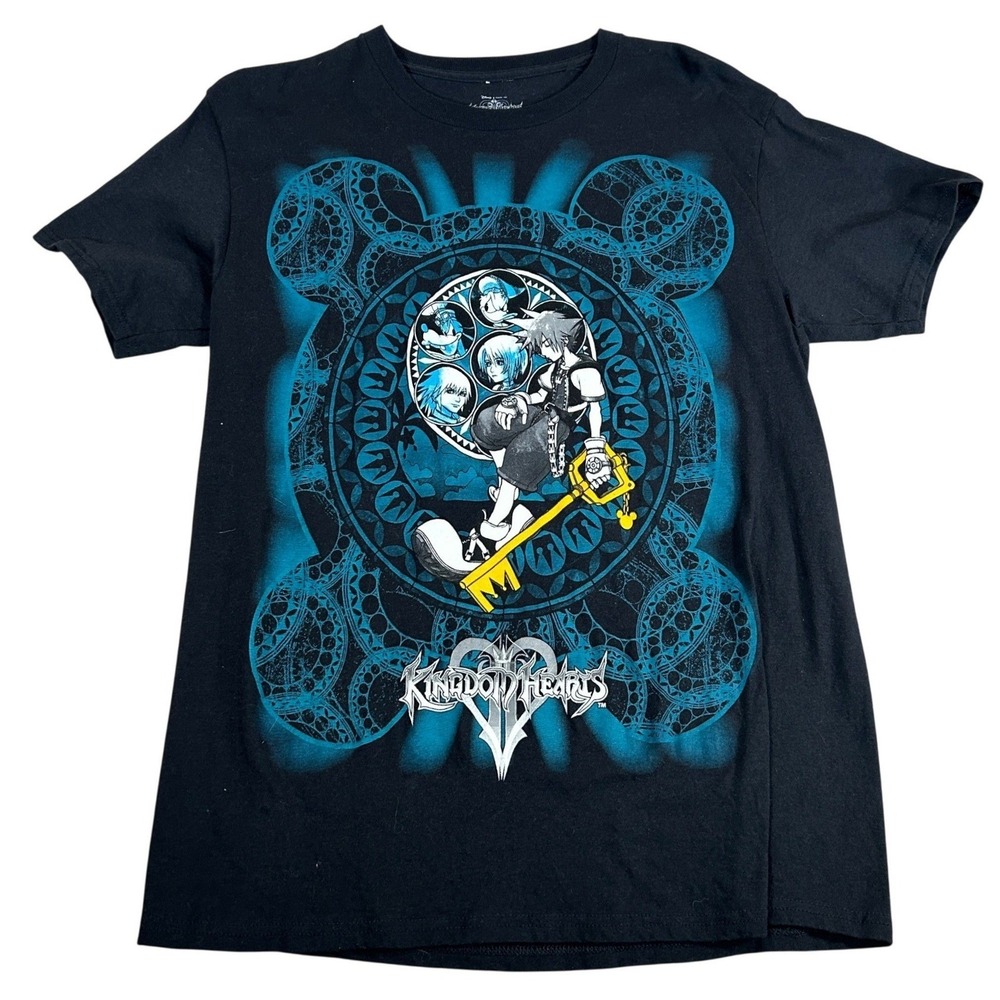 Kingdom Hearts Sora Keyblade Graphic T-Shirt Mens Medium Black Blue Mad Engine